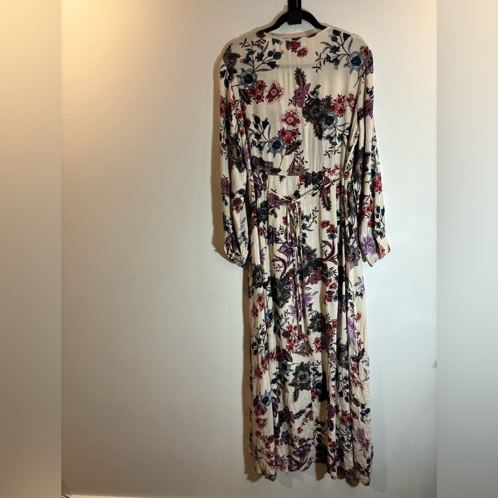 PATRONS OF PEACE Sz M Floral Faux Wrap Balloon Cuffed Sleeves Deep-V Maxi  Dress - Picture 14 of 14